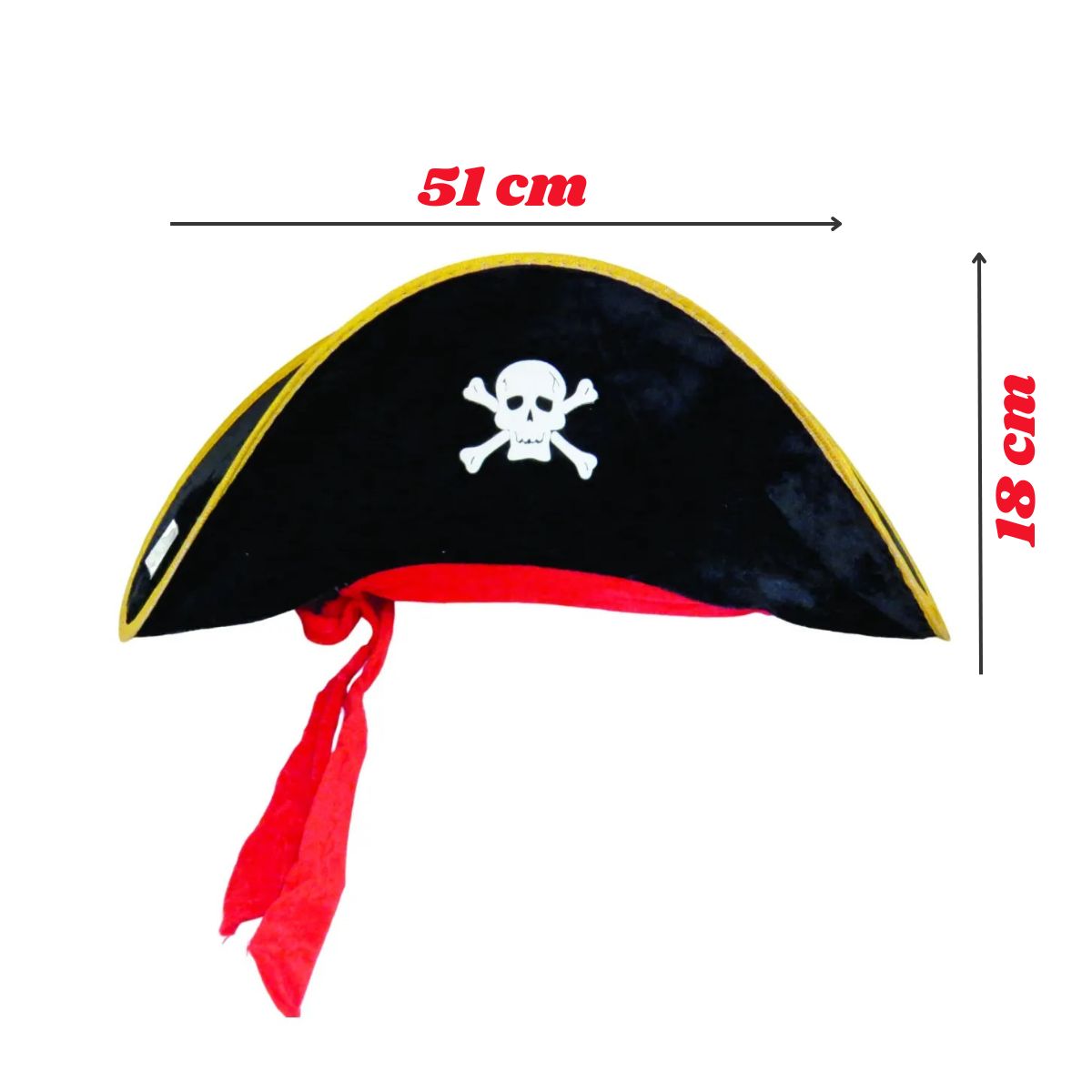 Chapéu De Pirata Preto Luxo Aveludado Com Faixa Vermelha Chapéu De Pirata Preto Luxo Aveludado Com Faixa Vermelha